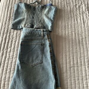 Denim shorts set never been worn. Size 29 bottom and Medium top